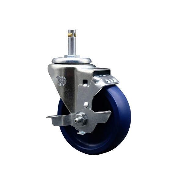 4'' Solid Poly Wheel Swivel 7/16'' Grip Ring Stem Caster with Brake